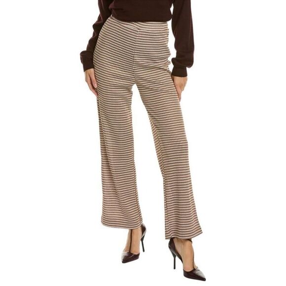 French Connection XL Veena Jersey Knit Diamond Print Brown Burgundy White Pants - Picture 1 of 10